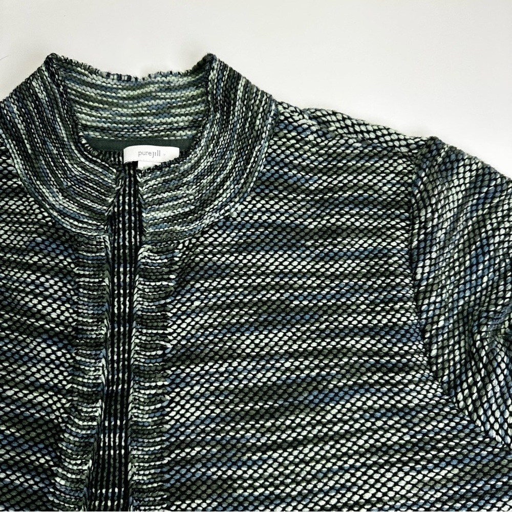 Pure Jill Space Dyed Textured Cardigan, Green Blue Melange Pattern, Women's L